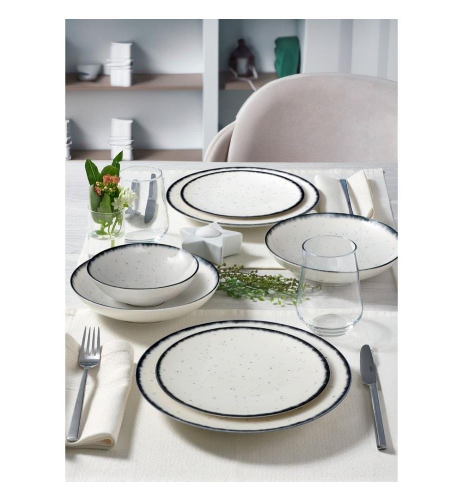 Dinner Set, 24 Pieces, Black,White, 100% PORCELAIN