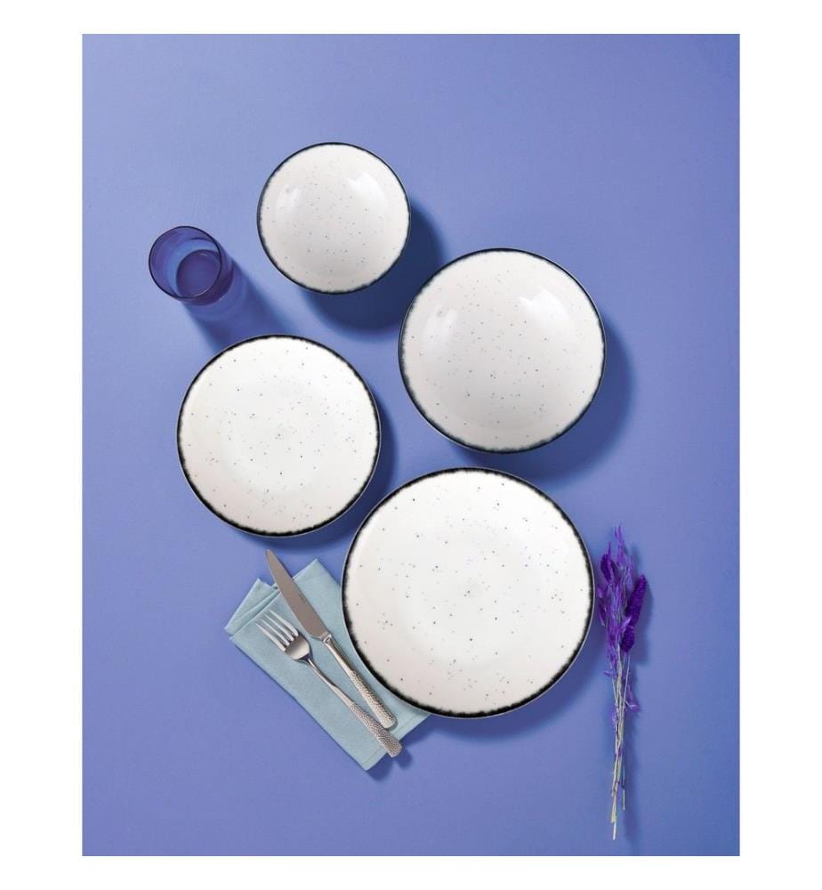 Dinner Set, 24 Pieces, Black,White, 100% PORCELAIN