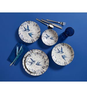 Servizio da tavola, 24 pezzi, bianco, blu, nero, 100% PORCELLANA