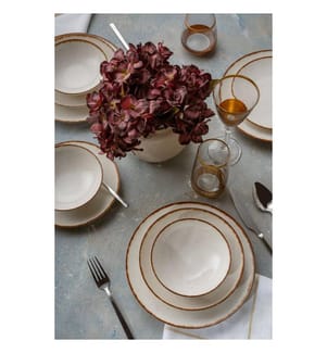 Geschirrset, 24-teilig, weiss, braun, 100 % PORZELLAN