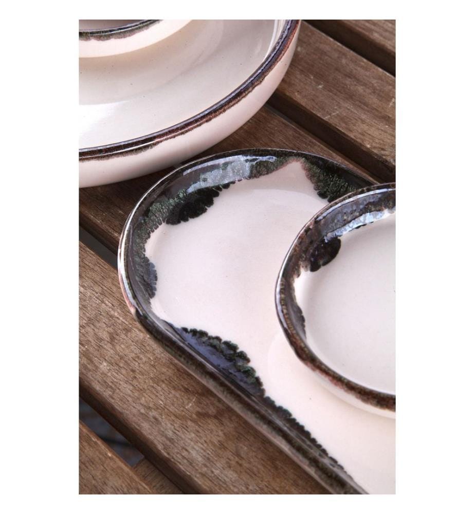 Breakfast Set, 14 Pieces, Light Brown,Whiite, 100% CERAMIC