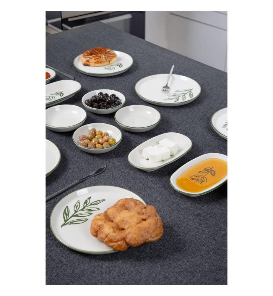 Breakfast Set, 14 Pieces, Green, 100% CERAMIC