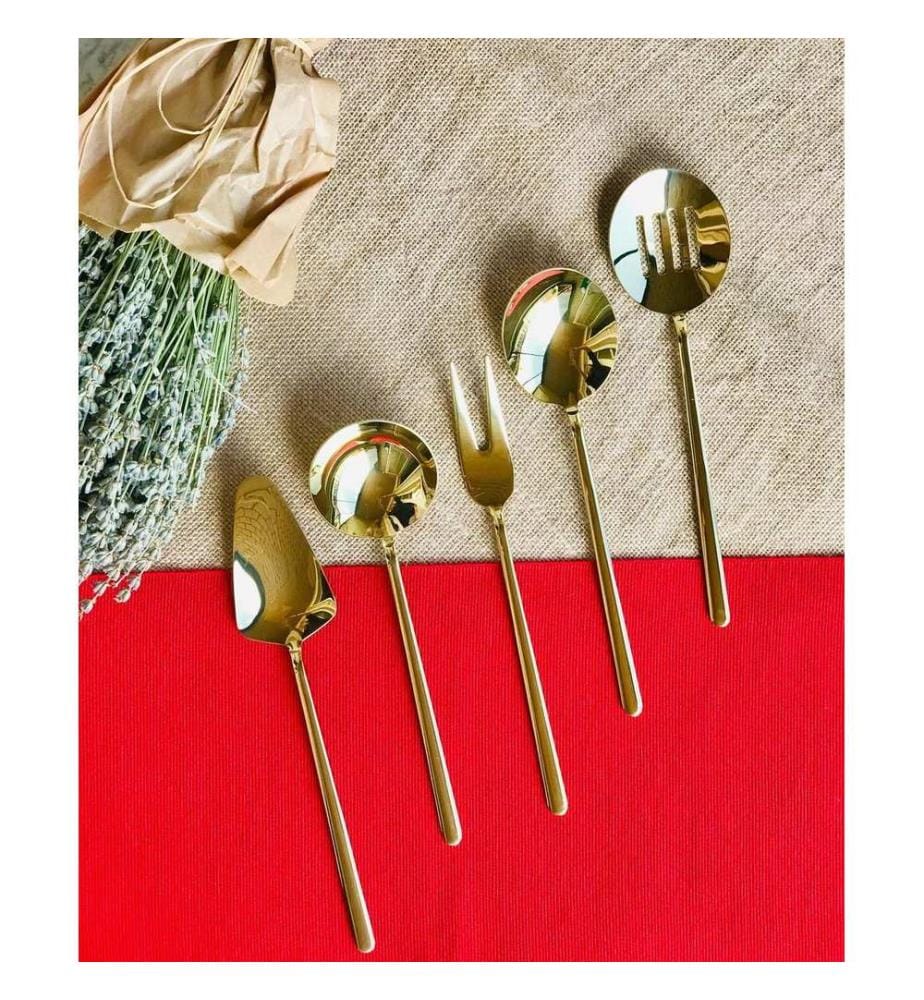 Service Set, 5 Pieces, Gold, 100% STAINLESS STEEL, PVD Titanium Coated