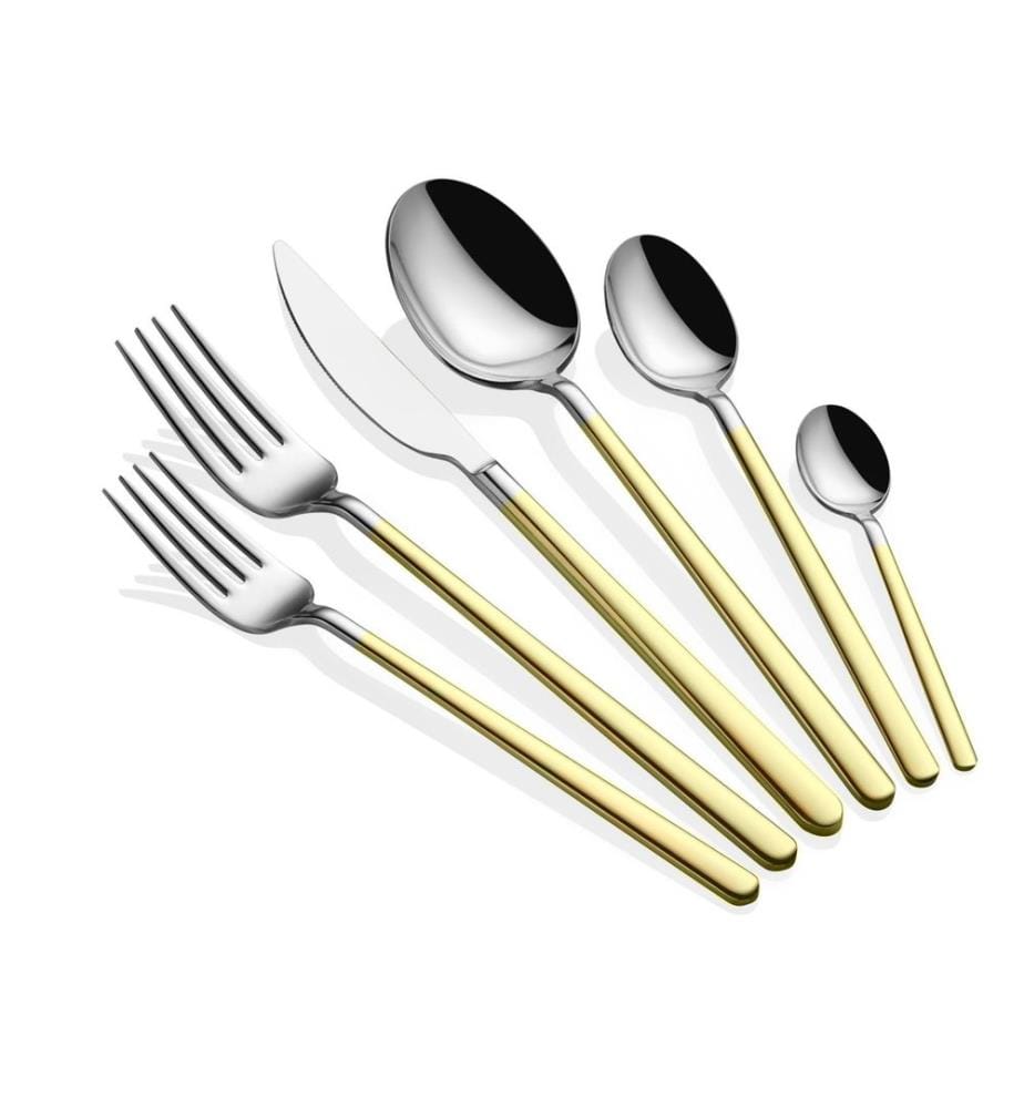 Set di posate, 36 pezzi, oro, argento, 100% ACCIAIO INOSSIDABILE, rivestito in oro 24K