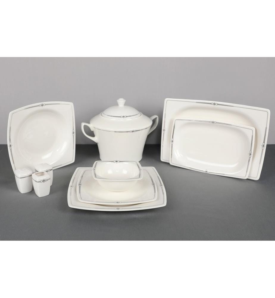 Dinner Set, 62 Pieces, WhiteBlack, Porcelain
