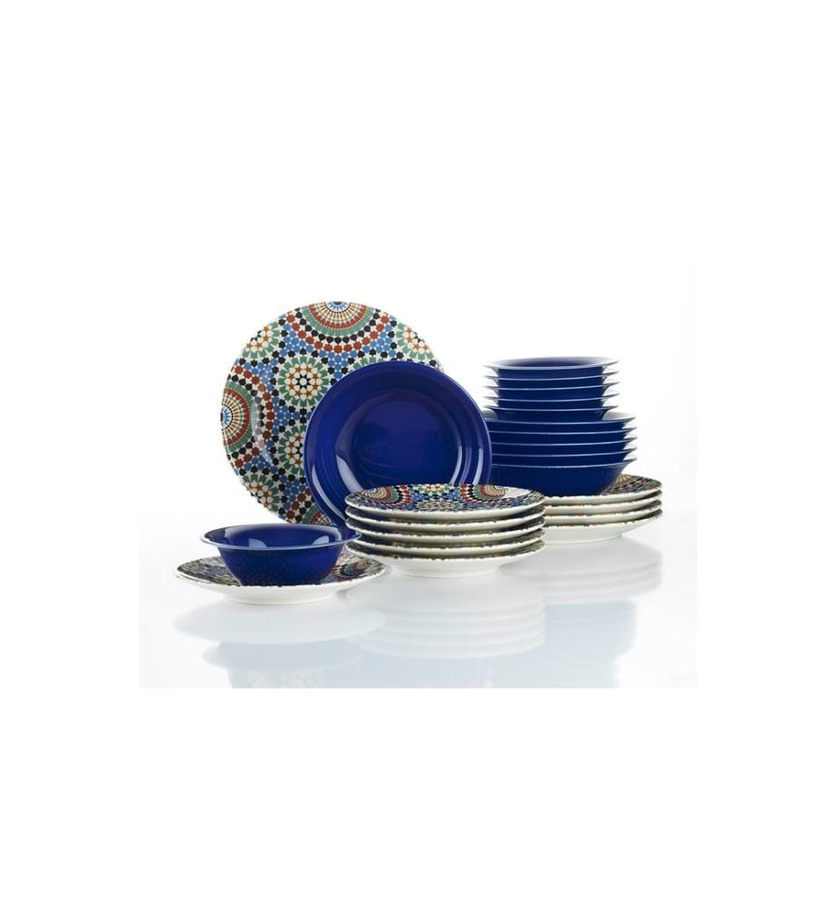 Dinner Set, 24 Pieces, Multicolor, Fine Earthenware