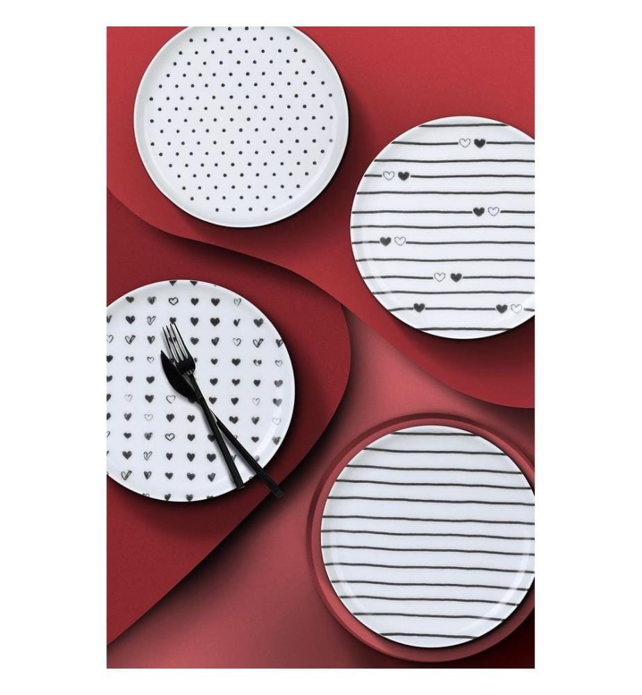 Cake Serving Set, 4 Pieces, White, Black, 100% Porcelain