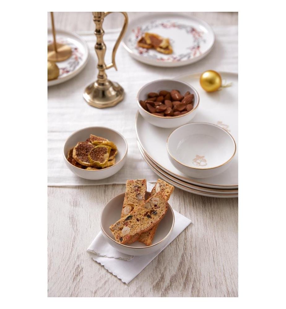 Bowl Set, 4 Pieces, White,Gold, 100% PORCELAIN