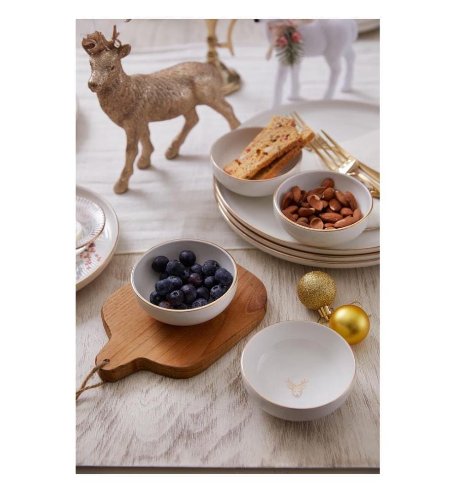 Bowl Set, 4 Pieces, White,Gold, 100% PORCELAIN