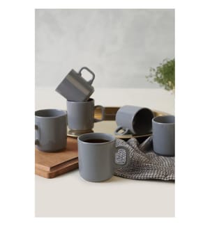Service à thé, 6 pièces, gris, 100 % GRÈS CÉRAMIQUE