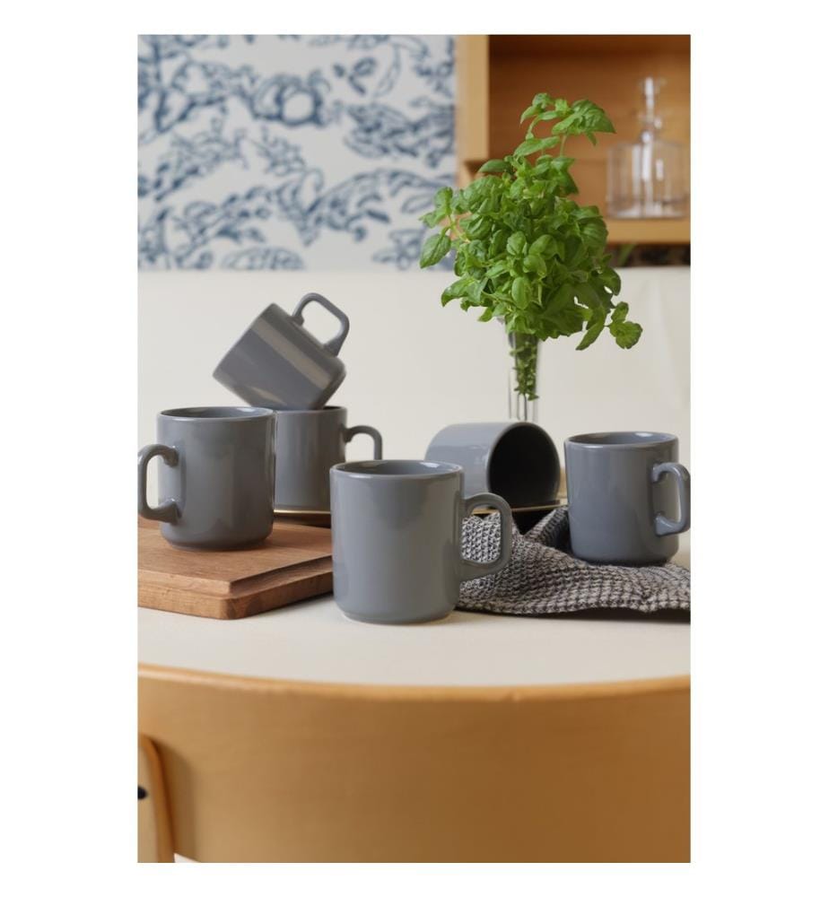 Tea Cup Set, 6 Pieces, Grey, 100% CERAMIC STONEWARE