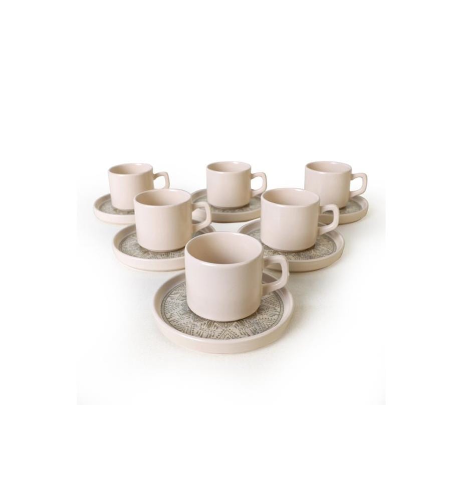 Tea Cup Set, 12 Pieces, Transparent, 100% CERAMIC STONEWARE