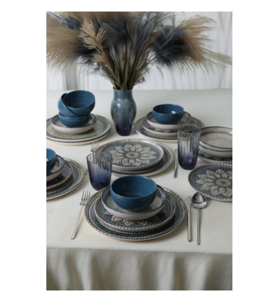 Ceramic Dinner Set, 24 Pieces, Cream, 100% CERAMIC STONEWARE