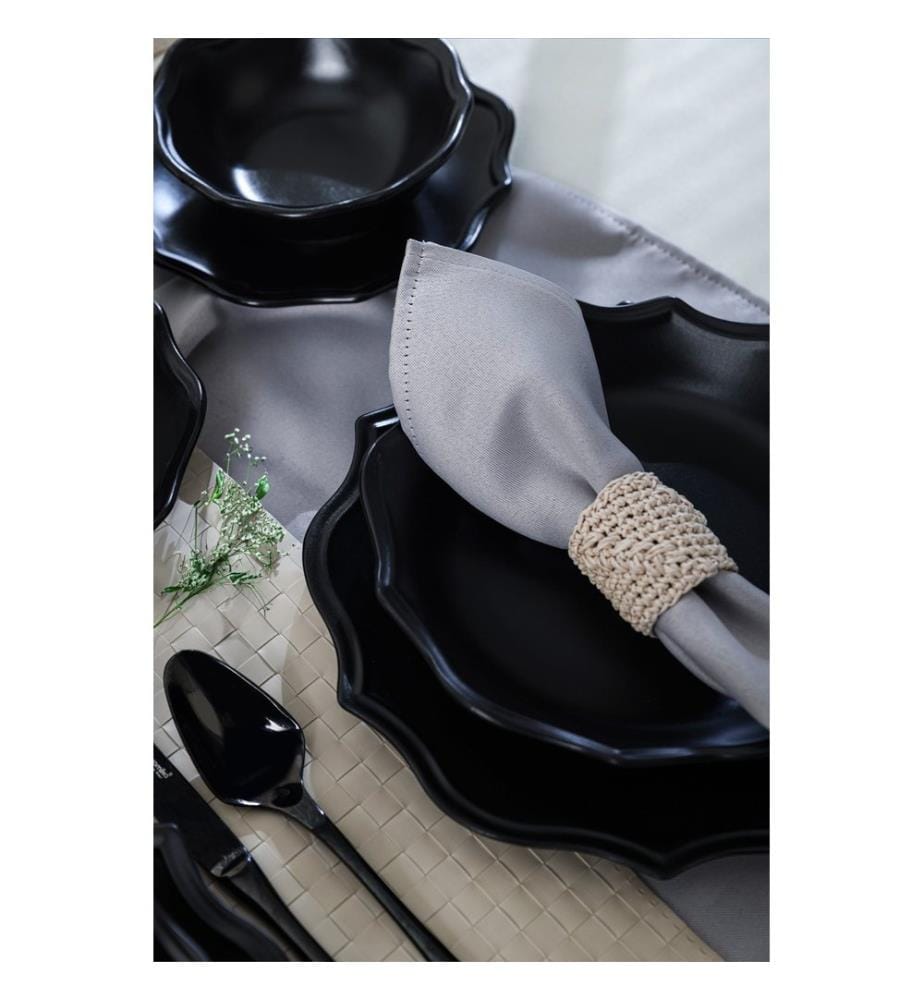 Ceramic Dinner Set, 24 Pieces, Matte Black, 100% CERAMIC STONEWARE