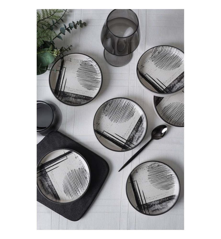 Ceramic Bowl Set, 6 Pieces, Black,White, 100% CERAMIC STONEWARE