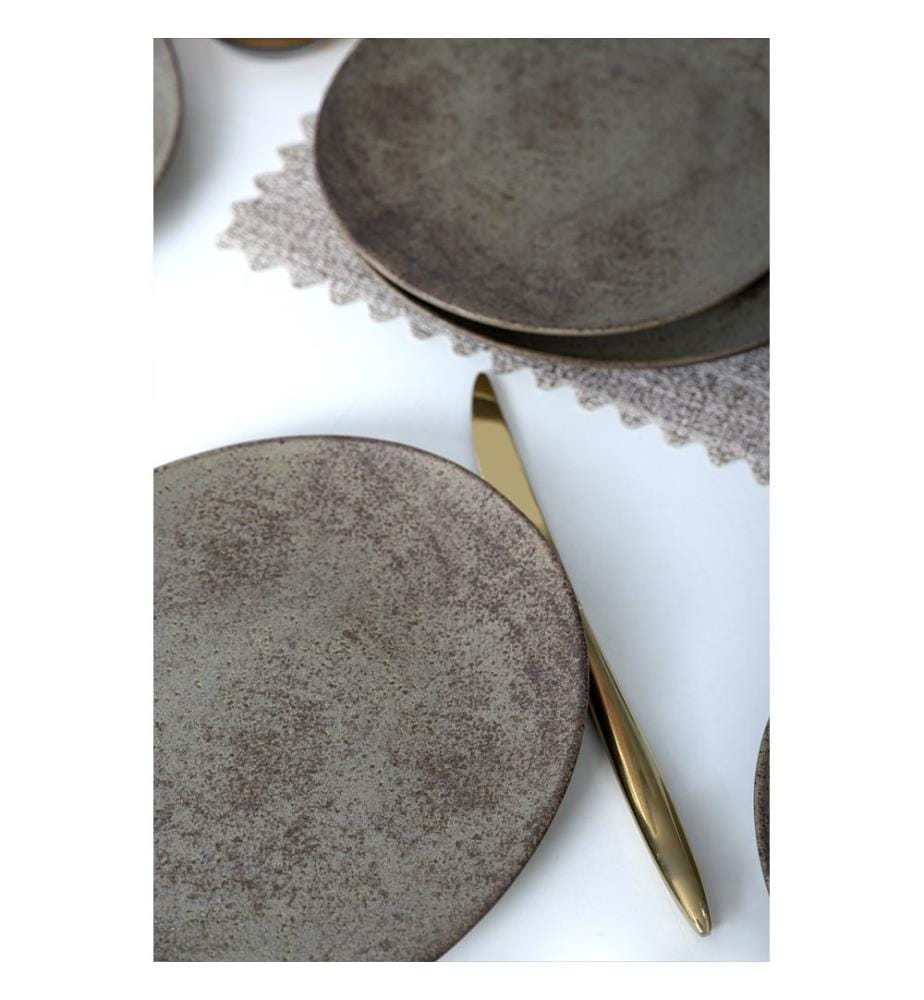 Dessert Plate Set, 6 Pieces, Brown, 100% CERAMIC STONEWARE