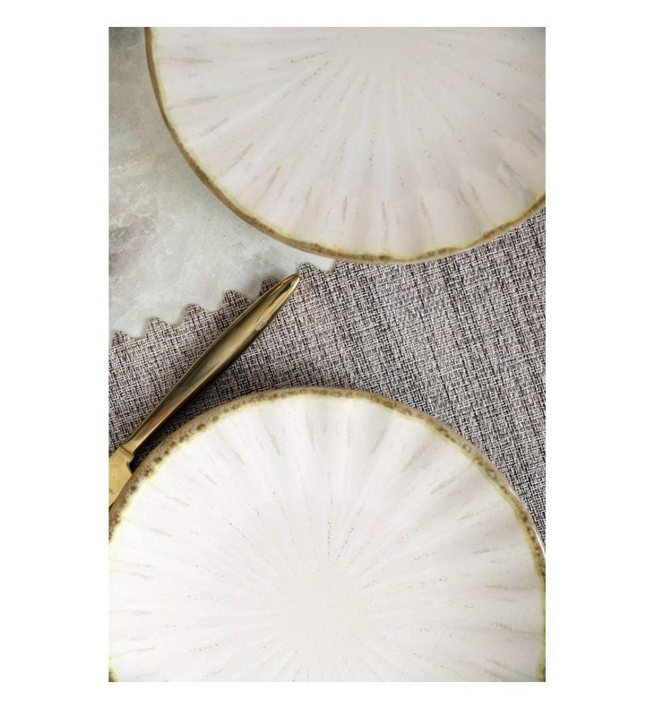 Dessert Plate Set, 6 Pieces, White,Gold, 100% CERAMIC STONEWARE