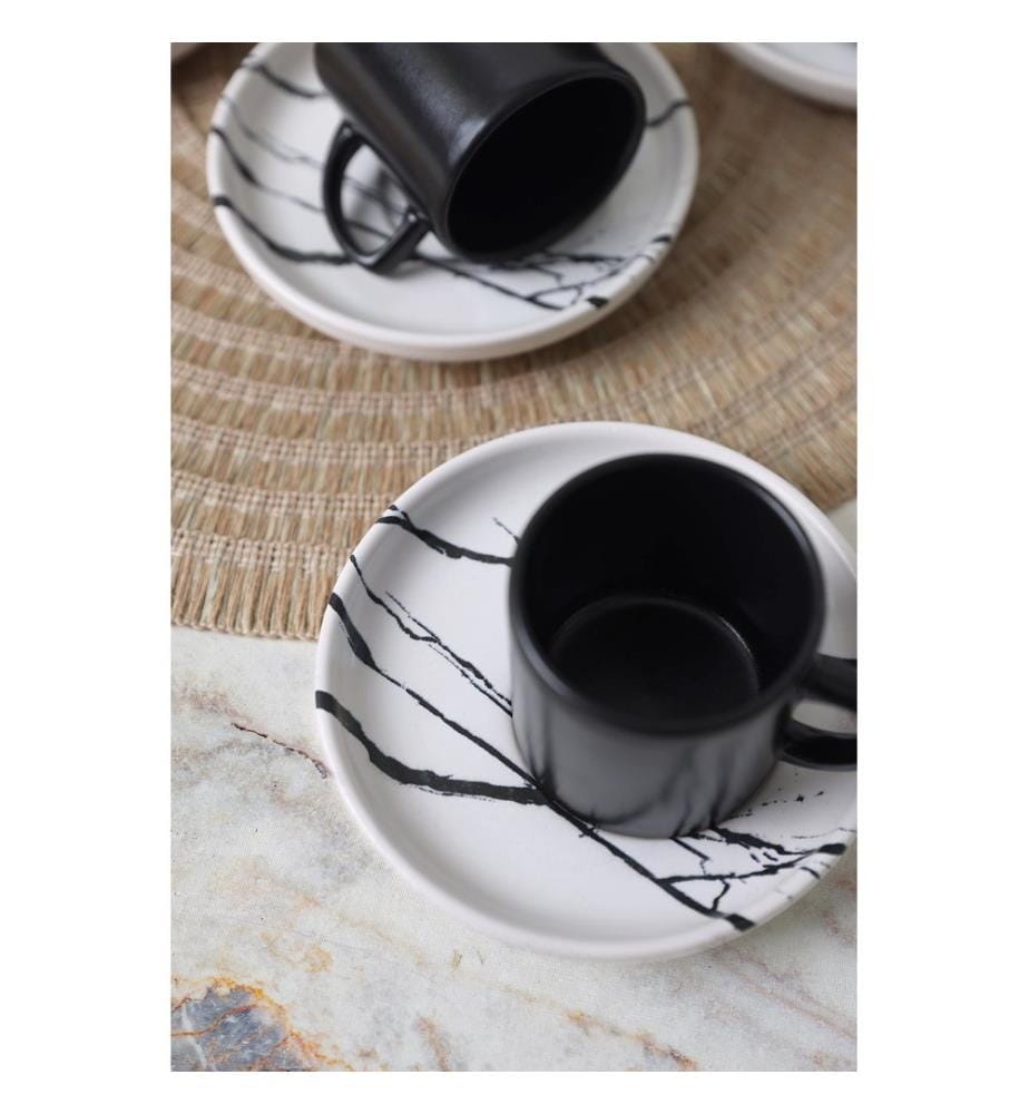 Coffee Cup Set, 12 Pieces, White,Black, 100% CERAMIC STONEWARE