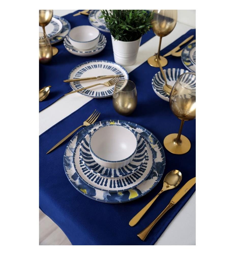 Dinner Set, 24 Pieces, Blue,White, 100% CERAMIC STONEWARE