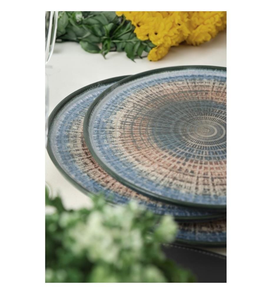 Plate Set, 6 Pieces, Blue,Pink, 100% CERAMIC STONEWARE