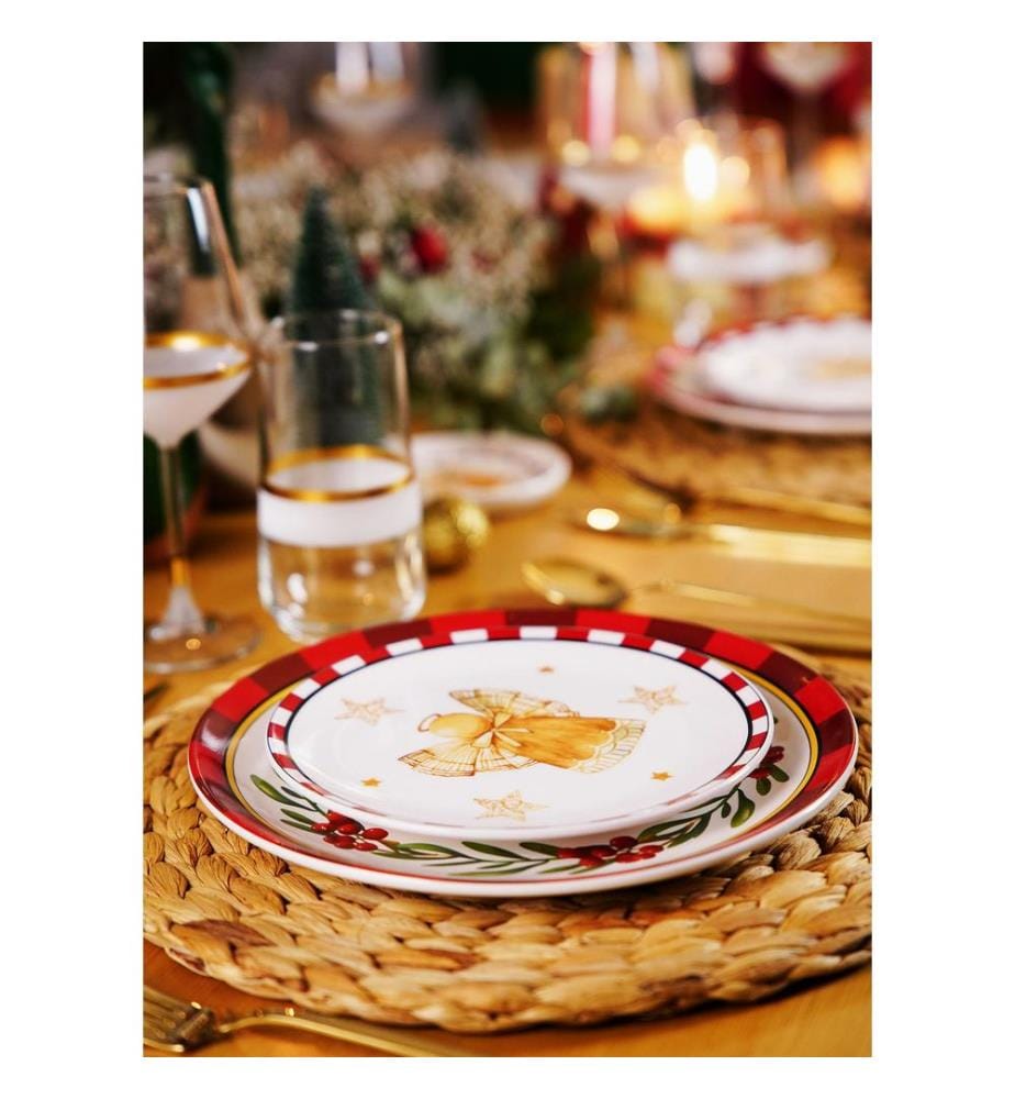Ceramic Dessert Plate Set, 6 Pieces, White, Red, Yellow, 100% Seramic