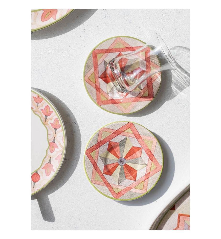 Ceramic Saucer Set, 6 Pieces, Pink, 100% CERAMIC