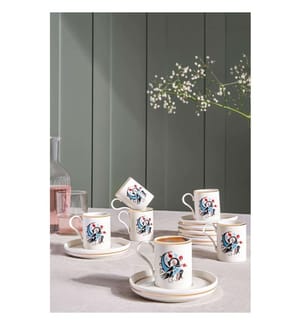 Coffee Cup Set, 12 Pieces, Gold, 100% PORCELAIN