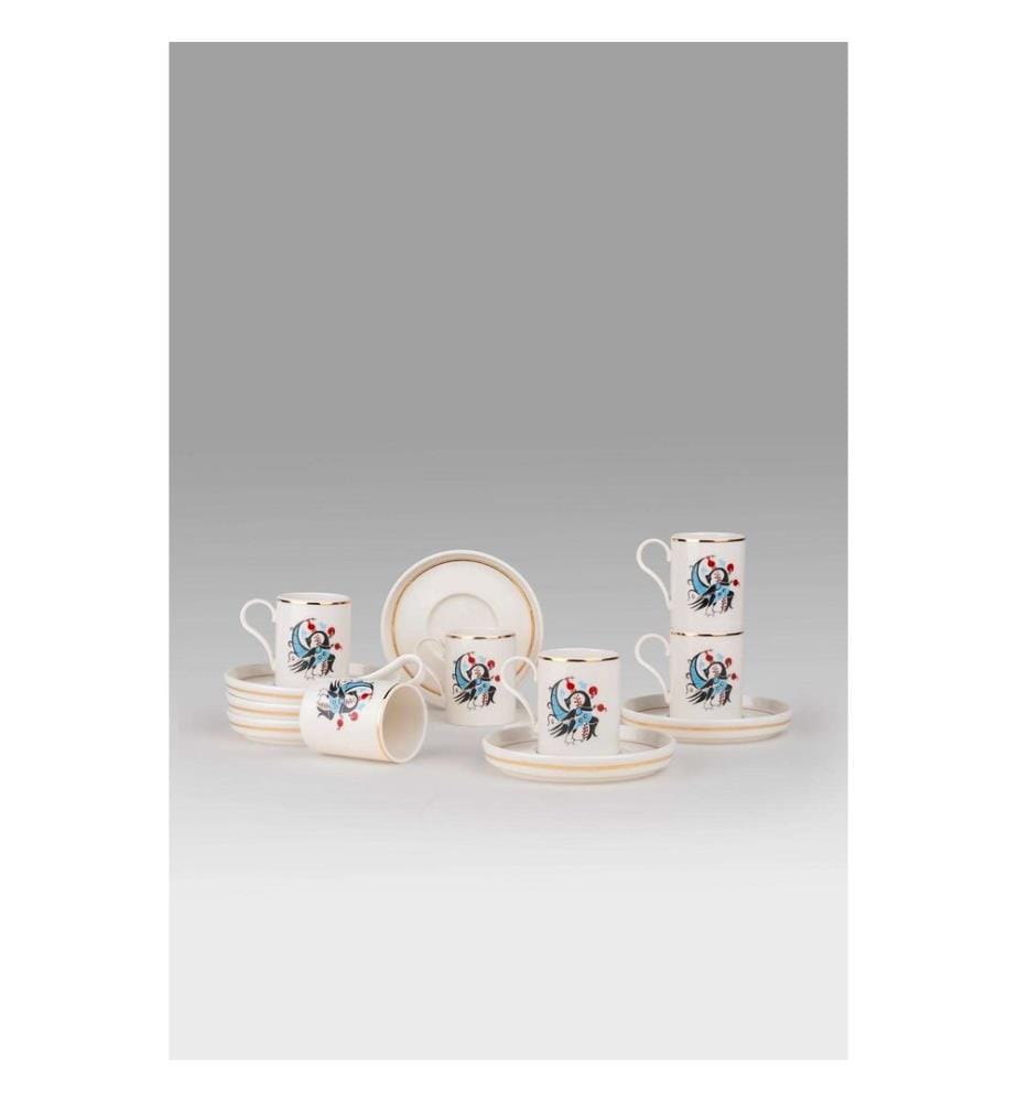 Coffee Cup Set, 12 Pieces, Gold, 100% PORCELAIN