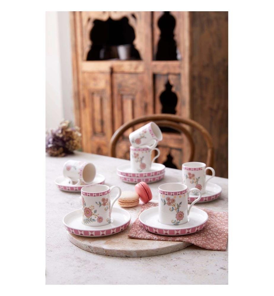 Coffee Cup Set, 12 Pieces, Pink, 100% PORCELAIN