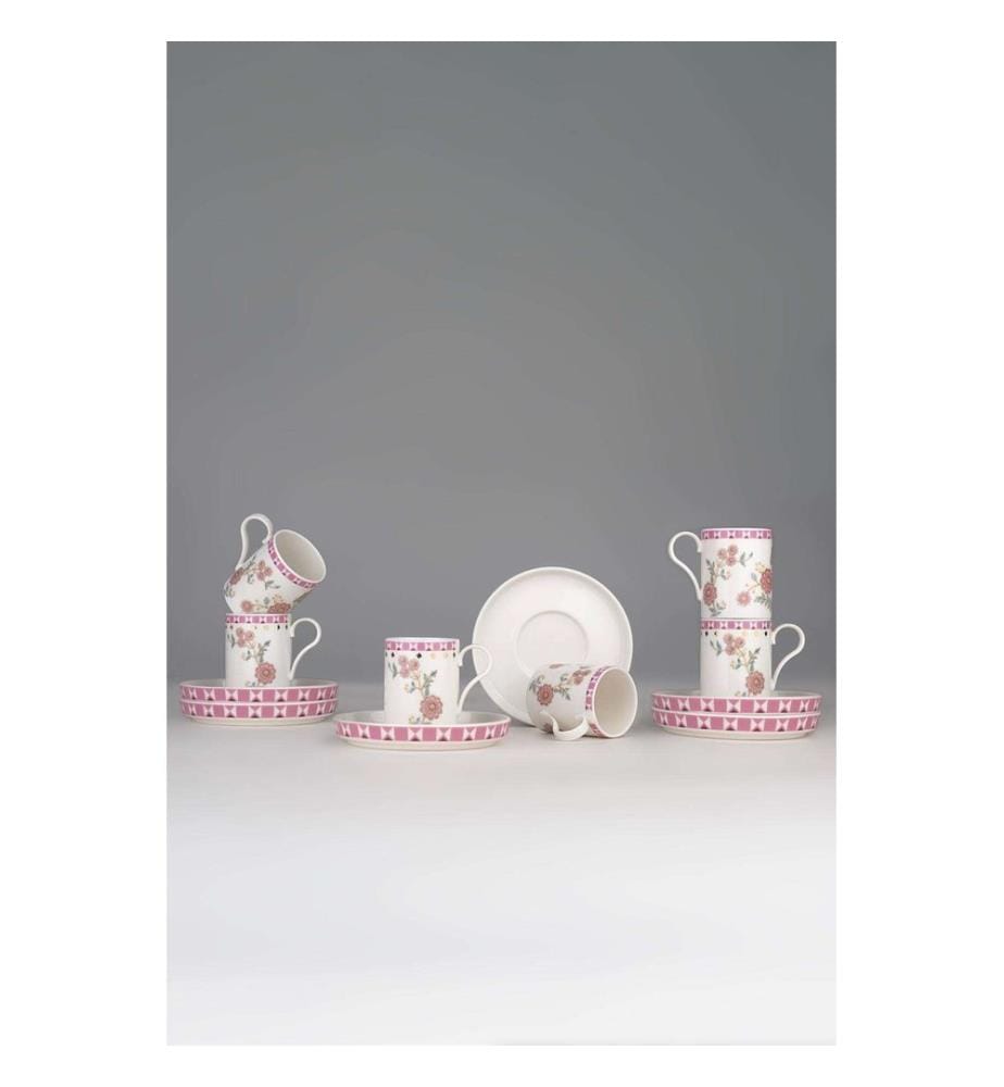 Coffee Cup Set, 12 Pieces, Pink, 100% PORCELAIN
