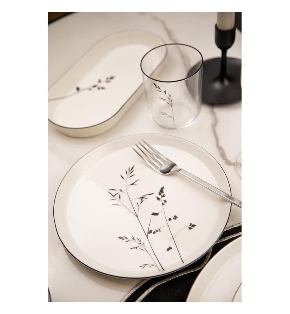 Dinner Set, 27 Pieces, White,Black, 100% PORCELAIN