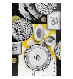 Breakfast Set, 18 Pieces, Black, White, 100% Porcelain