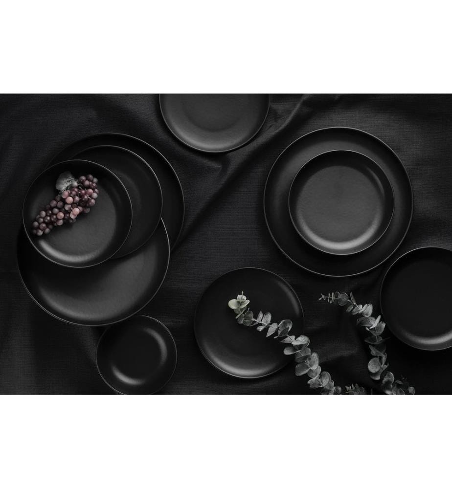 Dinner Set, 16 Pieces, Matte Black, 100% PORCELAIN
