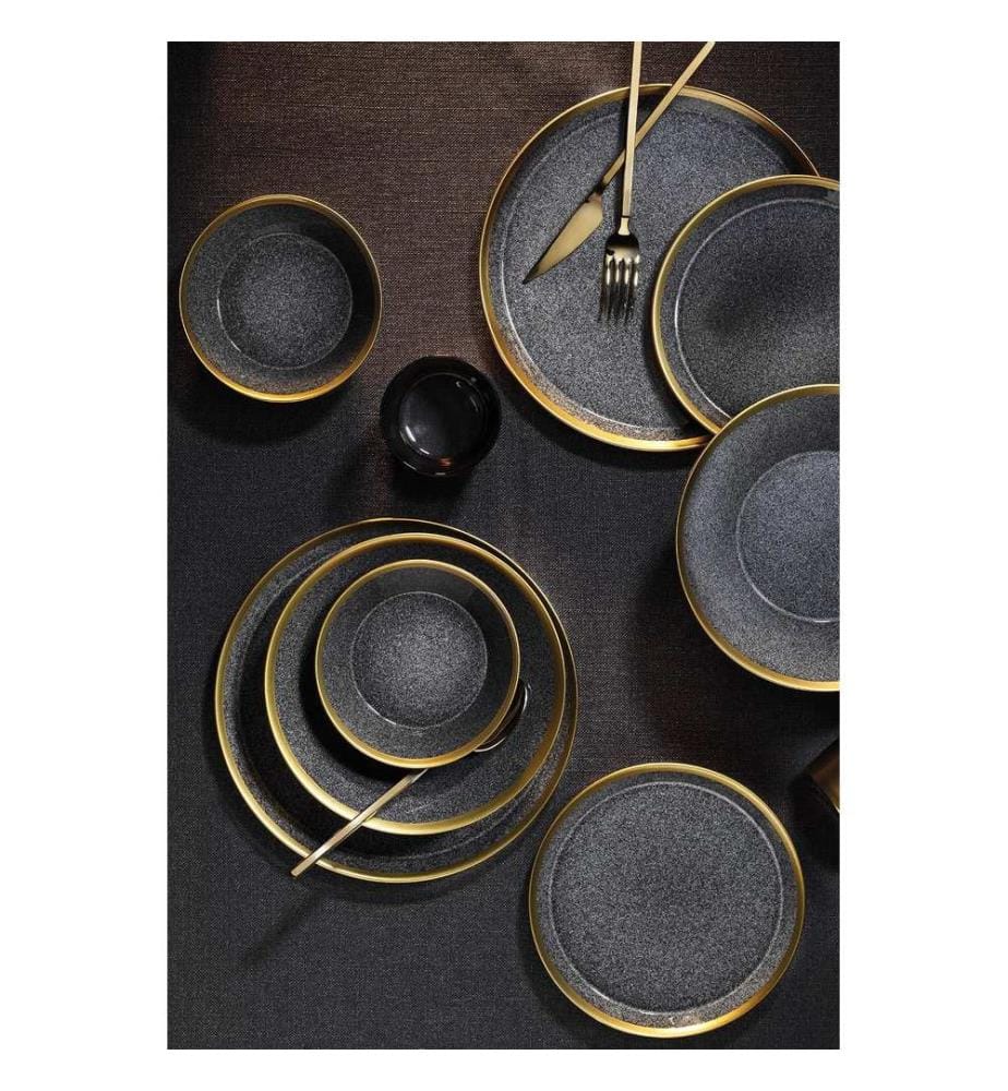 Dinner Set, 8 Pieces, Black, Gold, 100% Porcelain