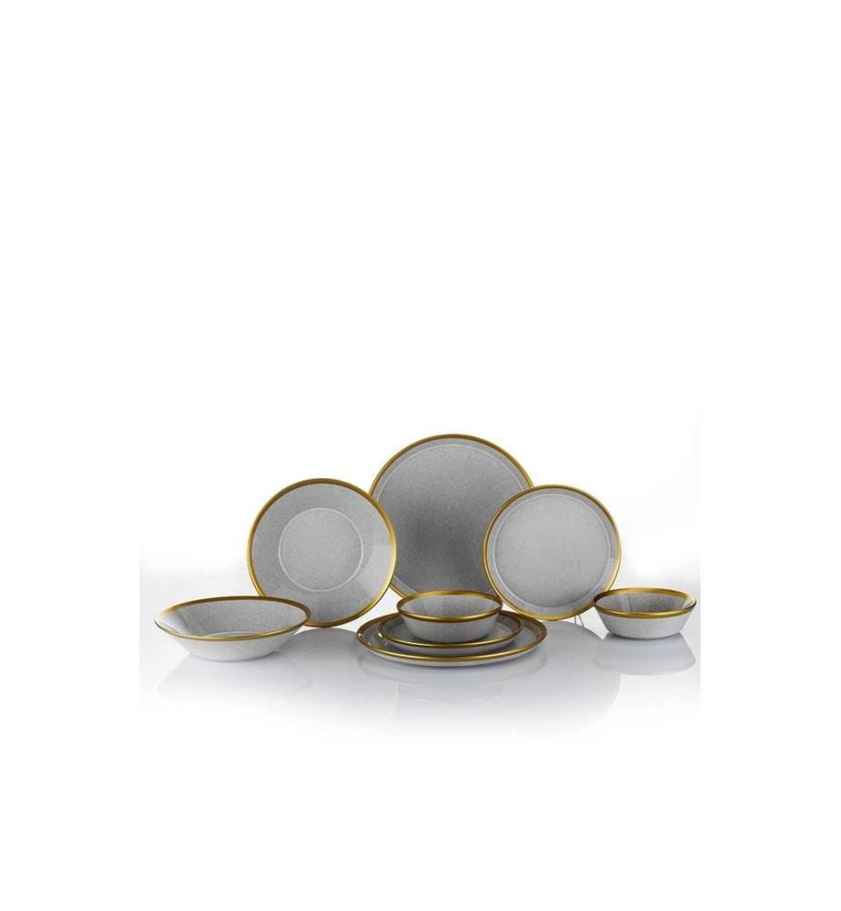 Dinner Set, 16 Pieces, Grey, Gold, 100% Porcelain
