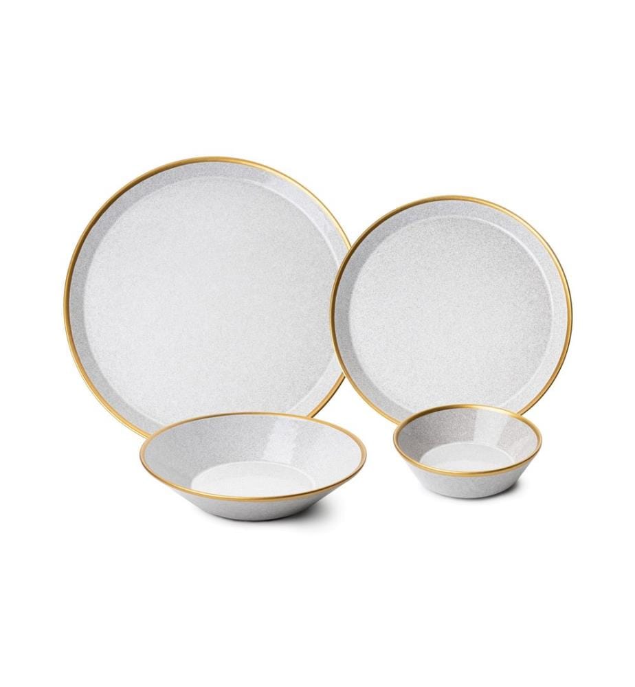 Dinner Set, 16 Pieces, Grey, Gold, 100% Porcelain