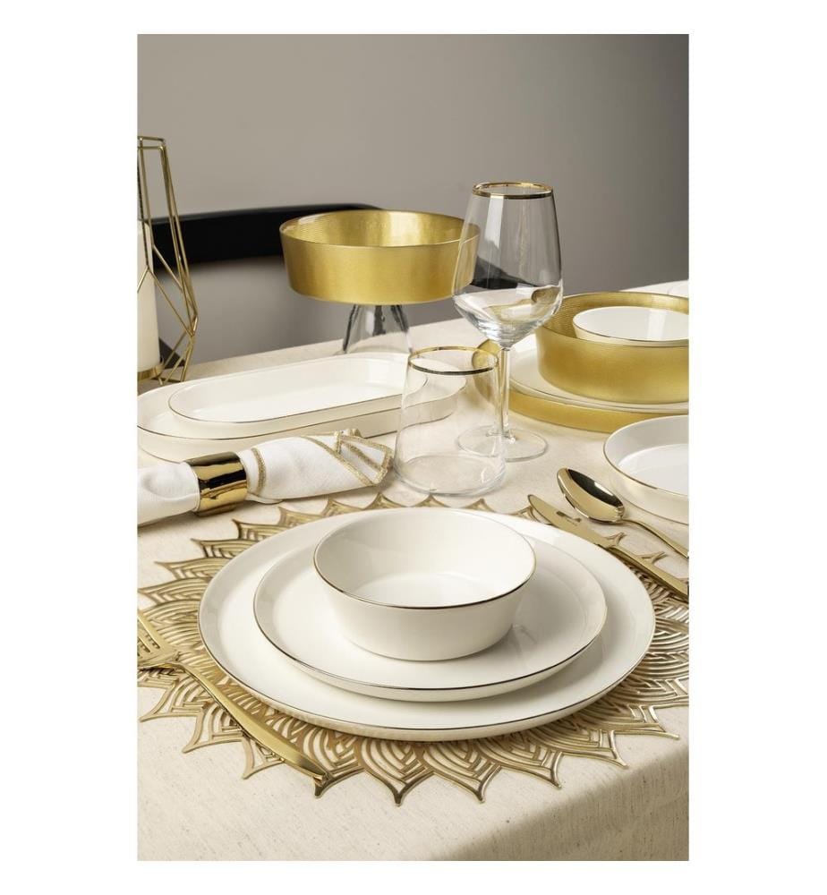 Dinner Set, 26 Pieces, White,Gold, 100% PORCELAIN