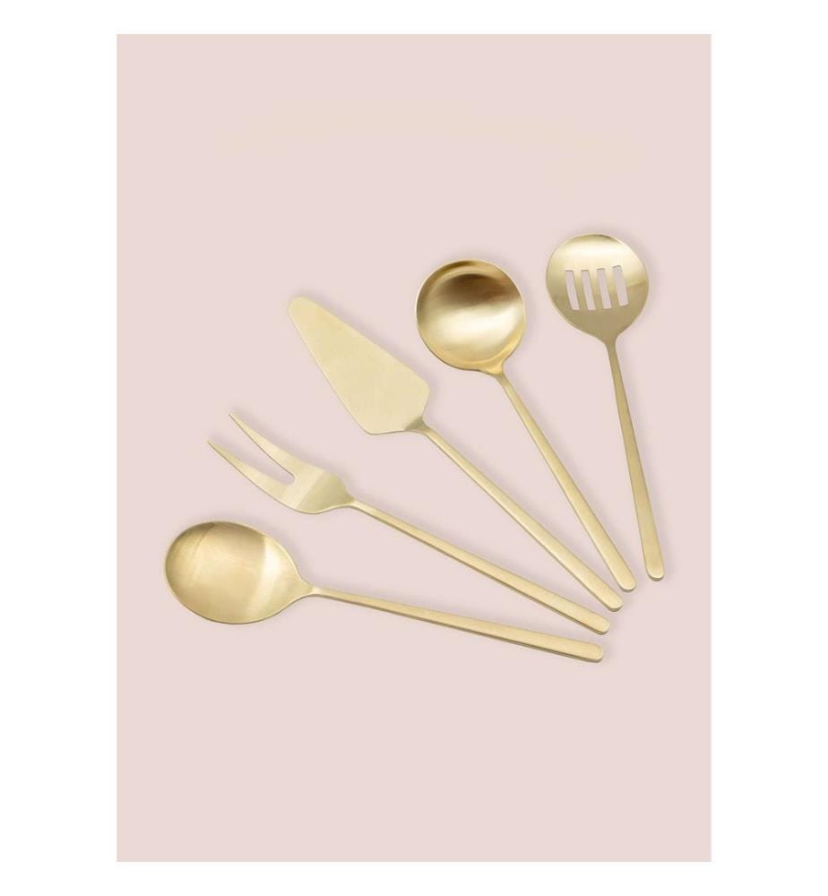 Set di posate, 5 pezzi, oro, 100% ACCIAIO INOSSIDABILE