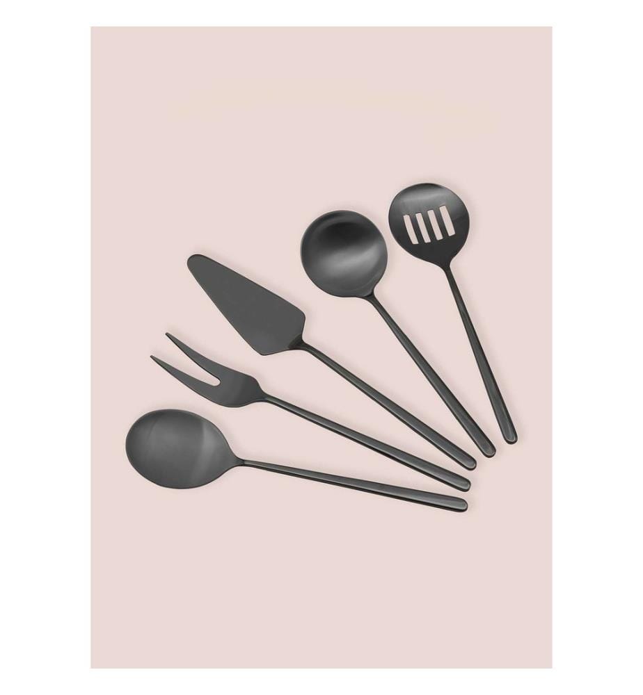 Ensemble de service, 5 pièces, noir, 100 % ACIER INOXYDABLE