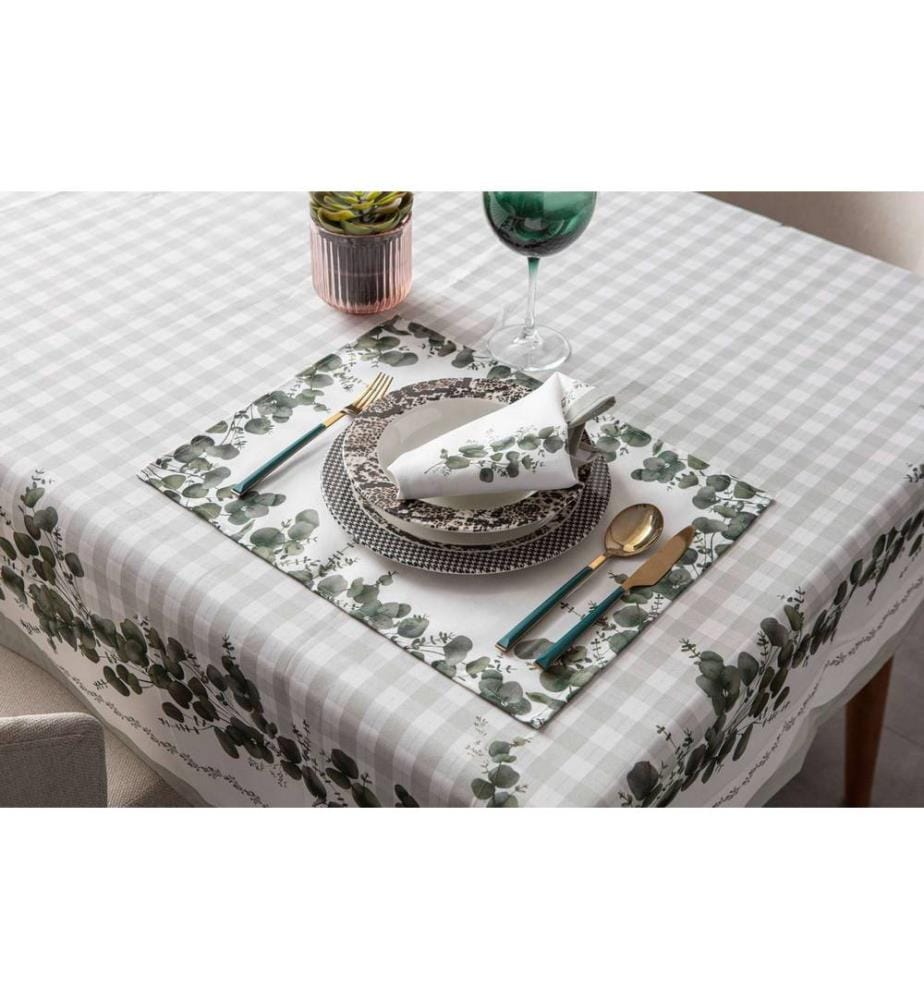 Set de 4 sets de table, vert, blanc, tissu : 100 % COTON