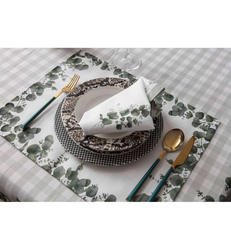 Set de 6 sets de table, vert, blanc, tissu : 100 % COTON