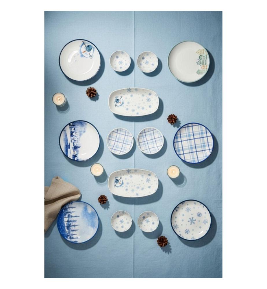 Frühstücksset, 14-teilig, 100 % Porzellan, Blau, Weiss, Grün