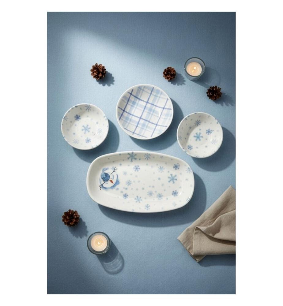 Frühstücksset, 14-teilig, 100 % Porzellan, Blau, Weiss, Grün
