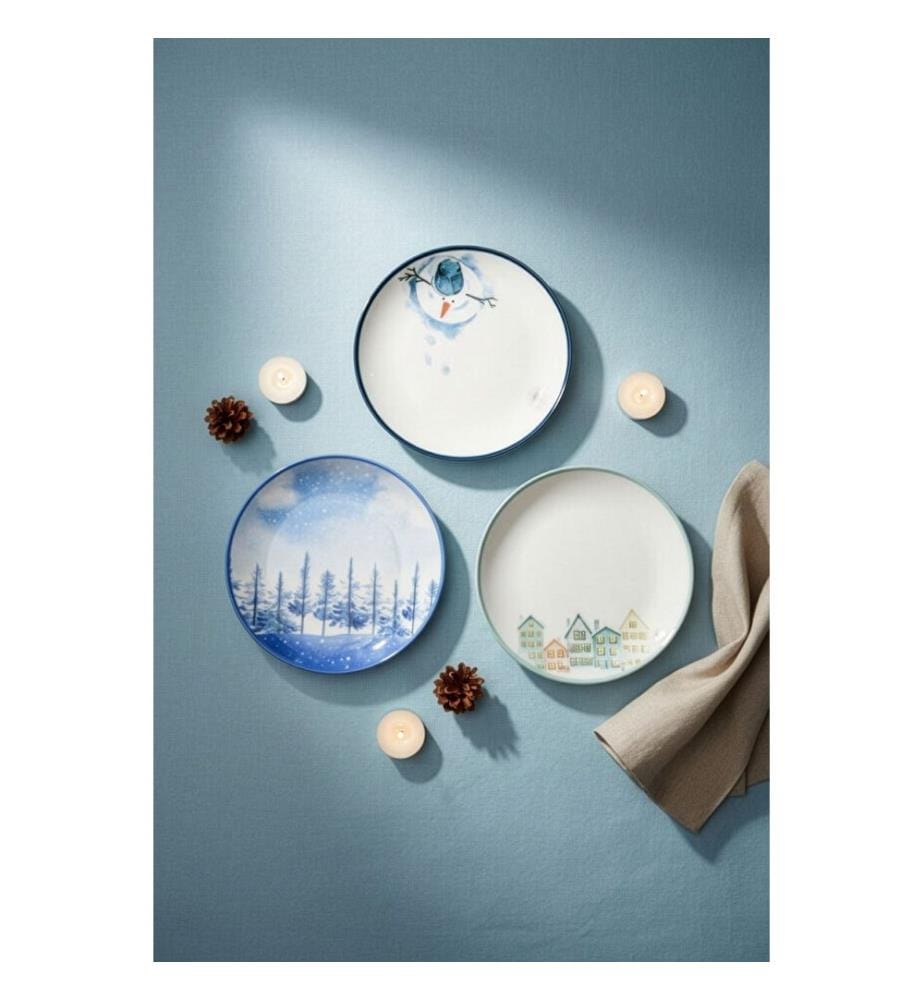 Frühstücksset, 14-teilig, 100 % Porzellan, Blau, Weiss, Grün