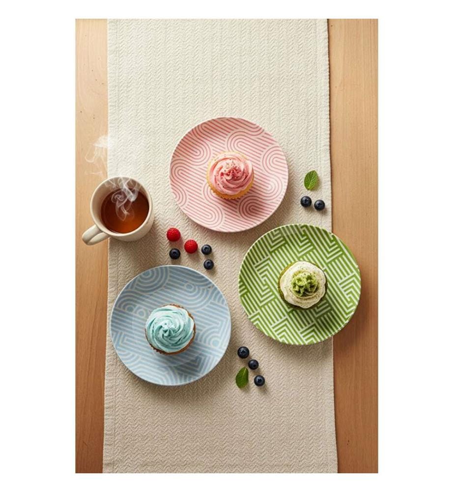 Service d'assiettes à dessert, 6 pièces, 100 % porcelaine, rose, bleu, vert