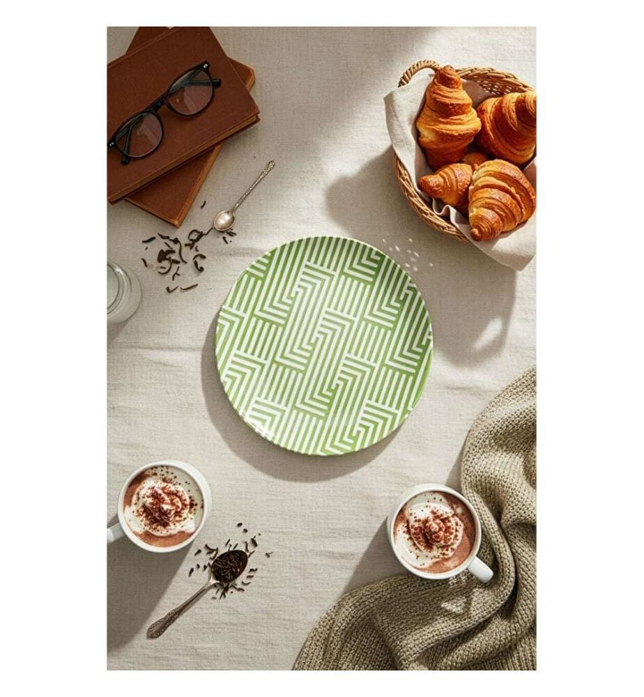 Service d'assiettes à dessert, 6 pièces, 100 % porcelaine, rose, bleu, vert