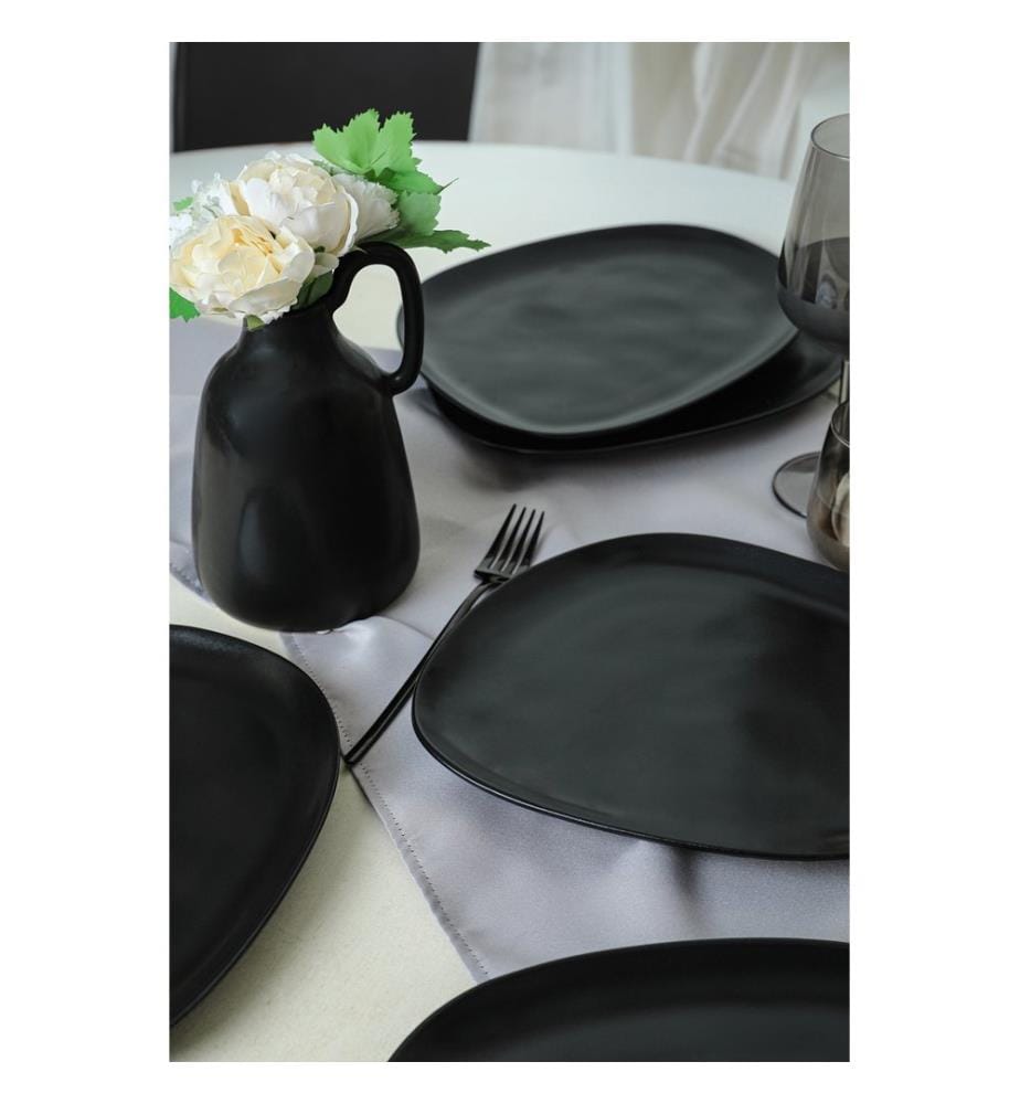 Service de 6 assiettes, 100 % grès cérame, noir mat