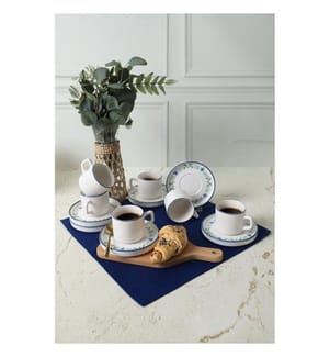 Service à thé, 12 pièces, 100 % faïence, blanc, bleu, vert