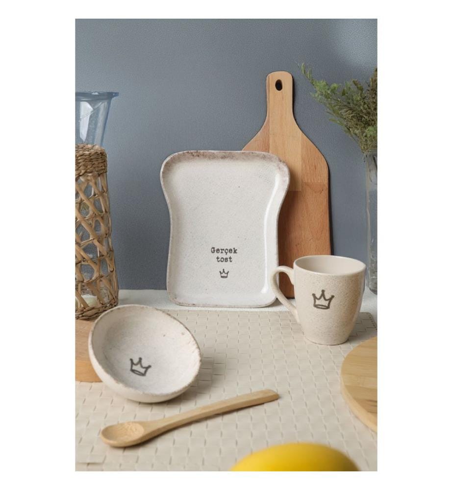 Service à petit-déjeuner, 3 pièces, 100 % faïence, couleur crème