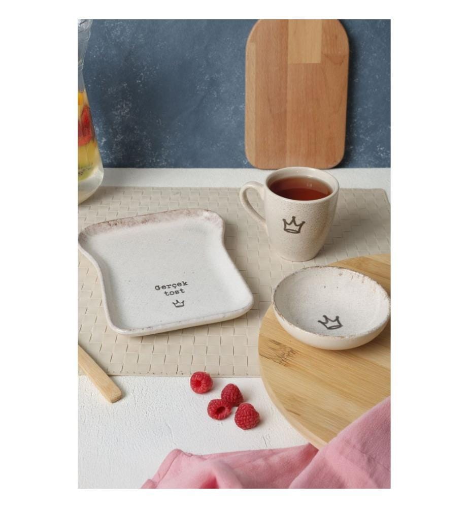Service à petit-déjeuner, 3 pièces, 100 % faïence, couleur crème